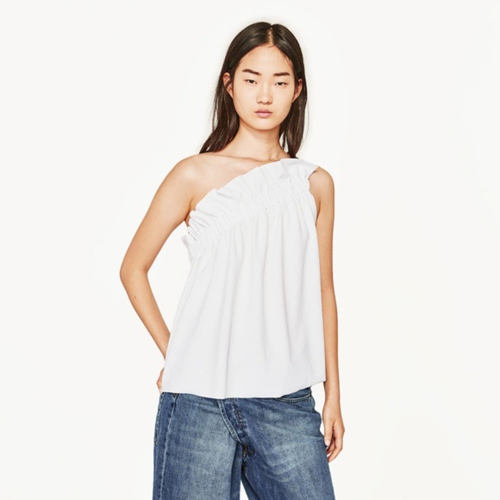 Zara White One-Shoulder Top